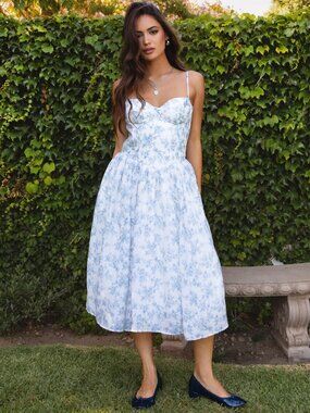 THE MOMENT BLUE FLORAL MIDI DRESS